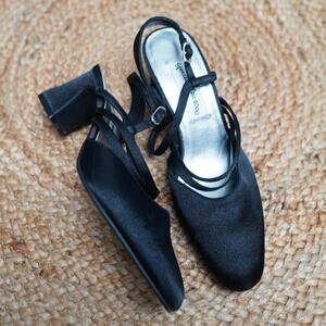 Special Affair 2000 Black Satin Slingback Heels 8M Y2K